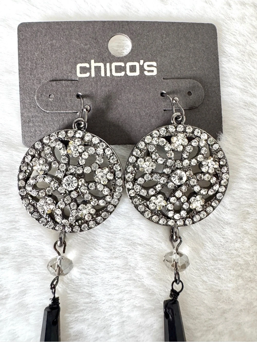 Chico's Crystal and Black Beaded Dangle Earrings - NWT